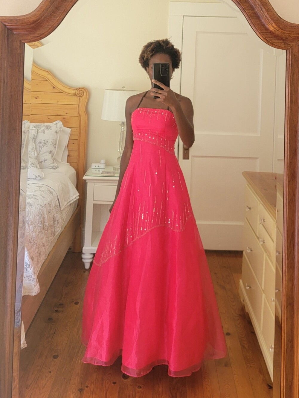 Morgan &Co Hot Pink Sequin Embellished  Dress size 3/4 Tall